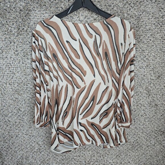 W5 Anthropologie Top Womens Large Brown Animal Print Blouse Scoop Neck Casual - Picture 7 of 7